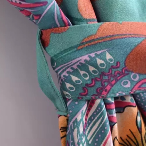 Green Cosmic Galaxy Moon Boho Short Kimono Coverup Robe - Picture 7 of 11